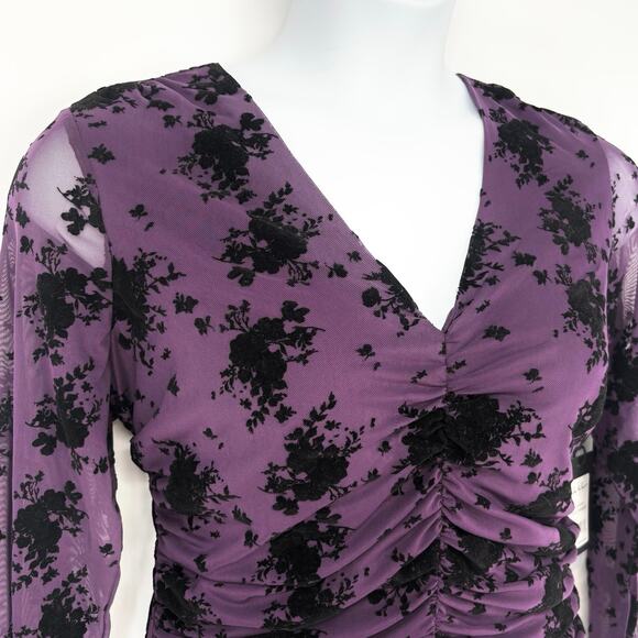 Nicole Miller NWT Amethyst Black Velvet Floral Size L - Picture 2 of 6